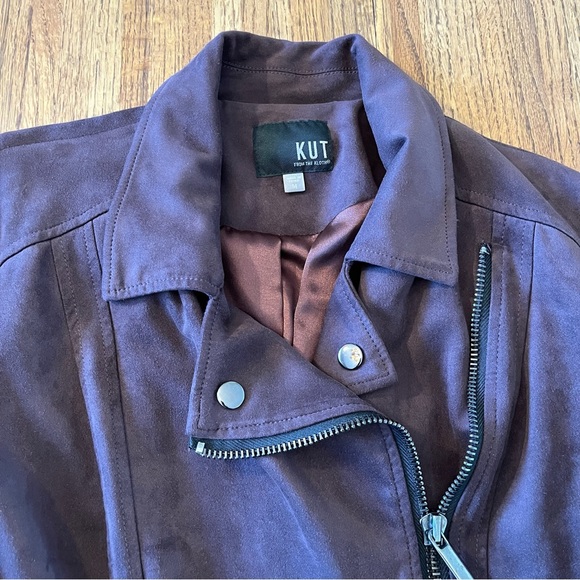 Kut From The Cloth Faux Suede Moto Jacket Maroon Size Medium - Picture 3 of 10